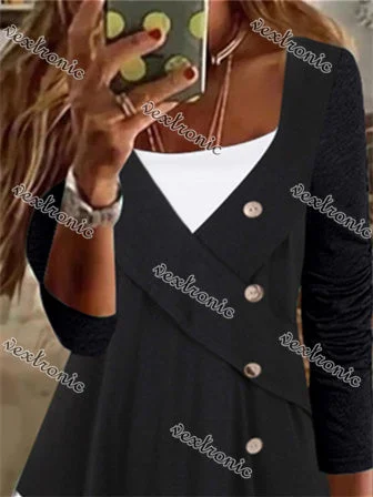 Women's Long Sleeve U-neck Buttons Top