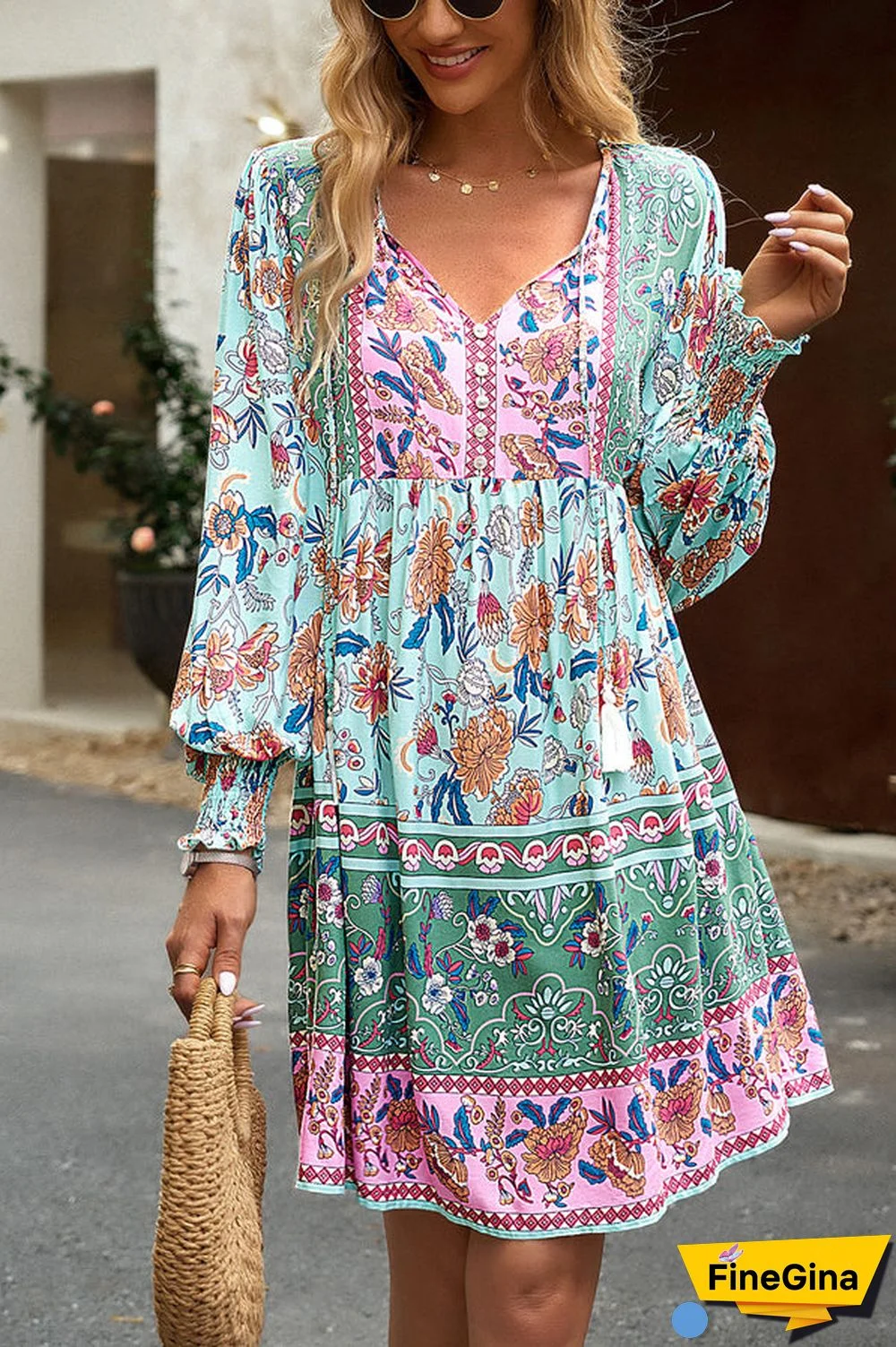 Fashion Casual Printed Long Sleeve Dress