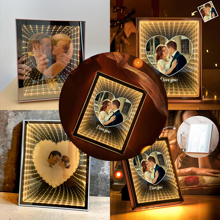 Customizable Couple Photo LED Mirror Lamp | 360° Rotating Dual-Sided Display with App Control | Romantic Bedroom Wall Decor for Anniversaries