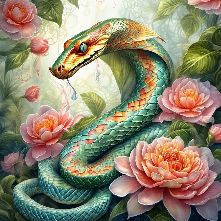 Green Bamboo Snake 40*40CM (Canvas) Full Round Drill Diamond Painting gbfke