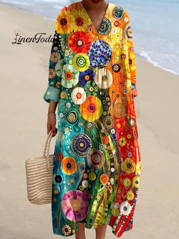 Women&rsquo;s Vintage Floral Art Print Flowy Dress Multicolor / S