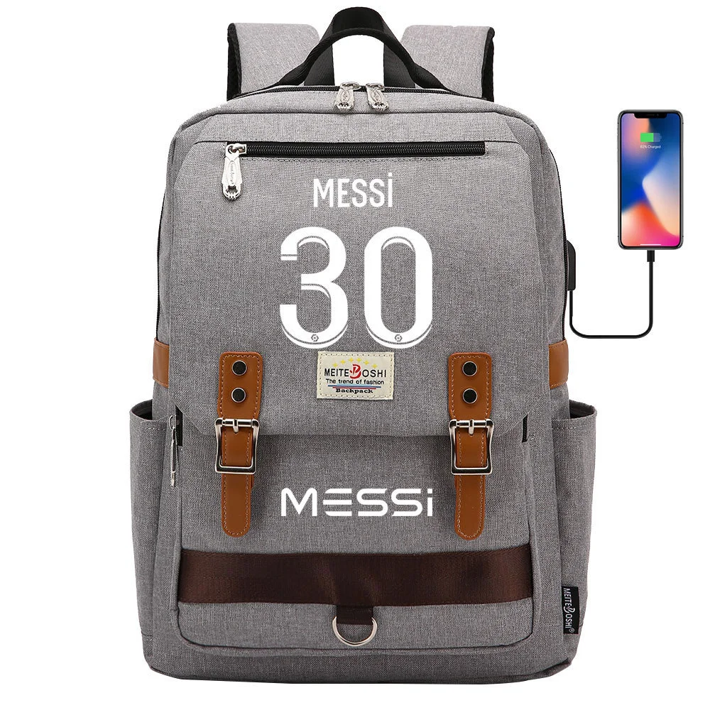 Buzzdaisy Get Ready for School with Lionel Messi-themed Square Backpack featuring USB Charging and Laptop Compartment!
