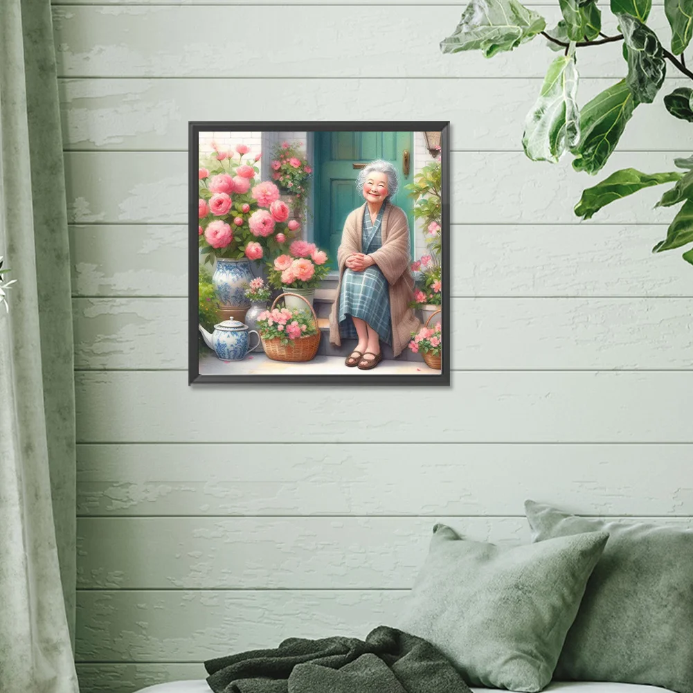 Diamond Painting - Full Round Drill - Garden Old Lady(Canvas|30*30cm)