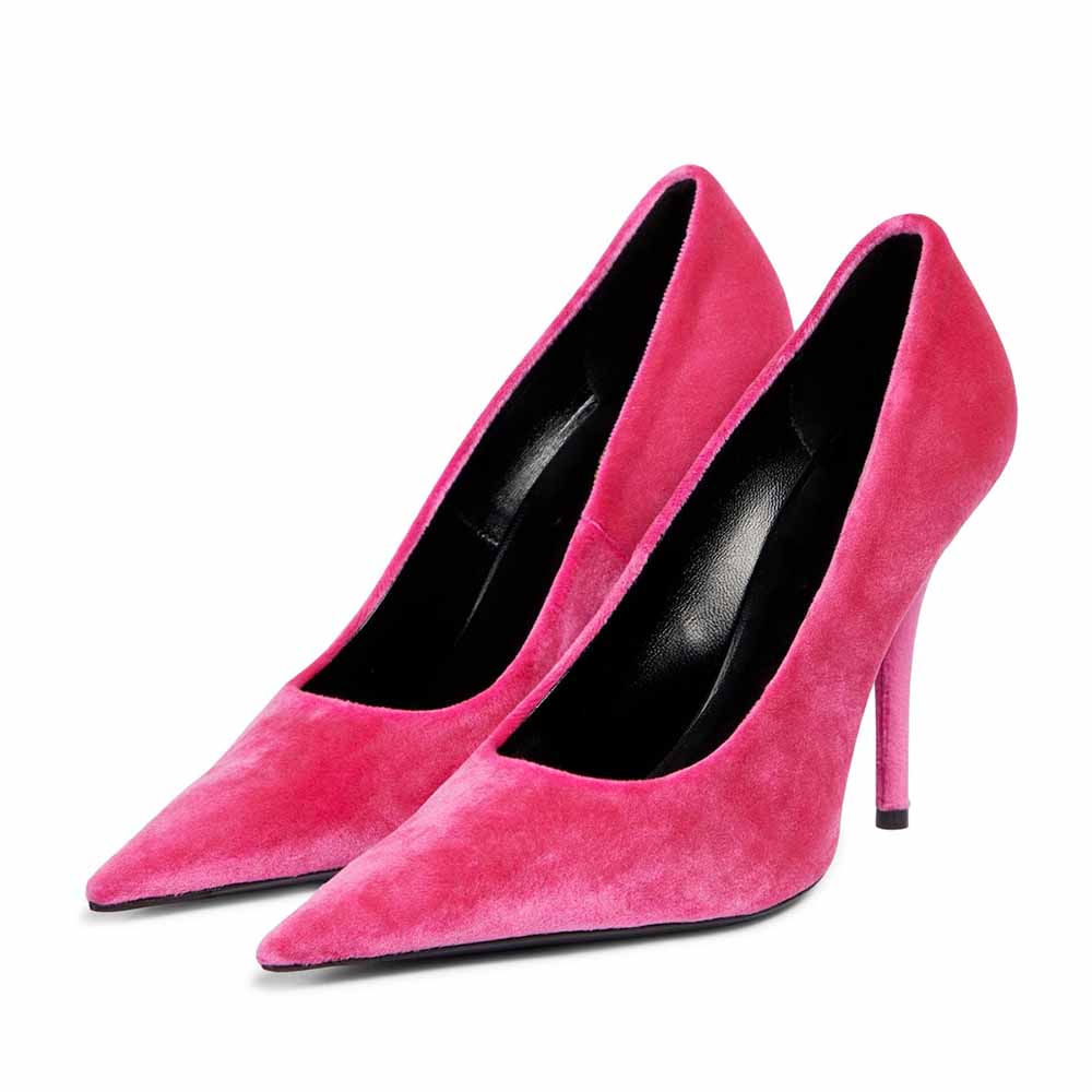 Pink Faux Suede Pointed Toe 4'' Stiletto Heel Pumps Nicepairs