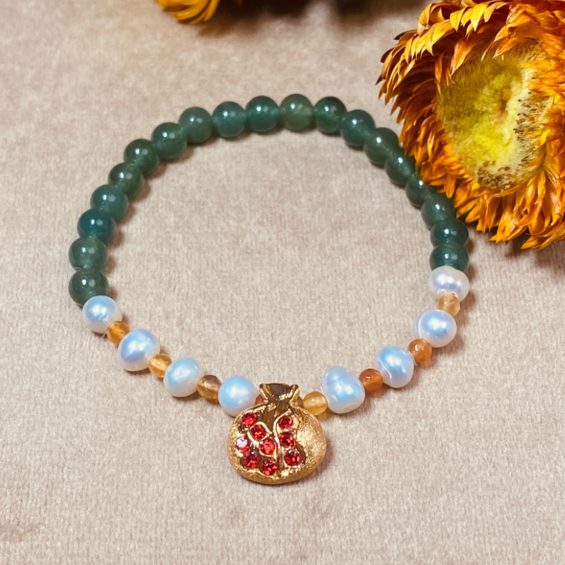 Pomegranate Agate Pearl Bracelet