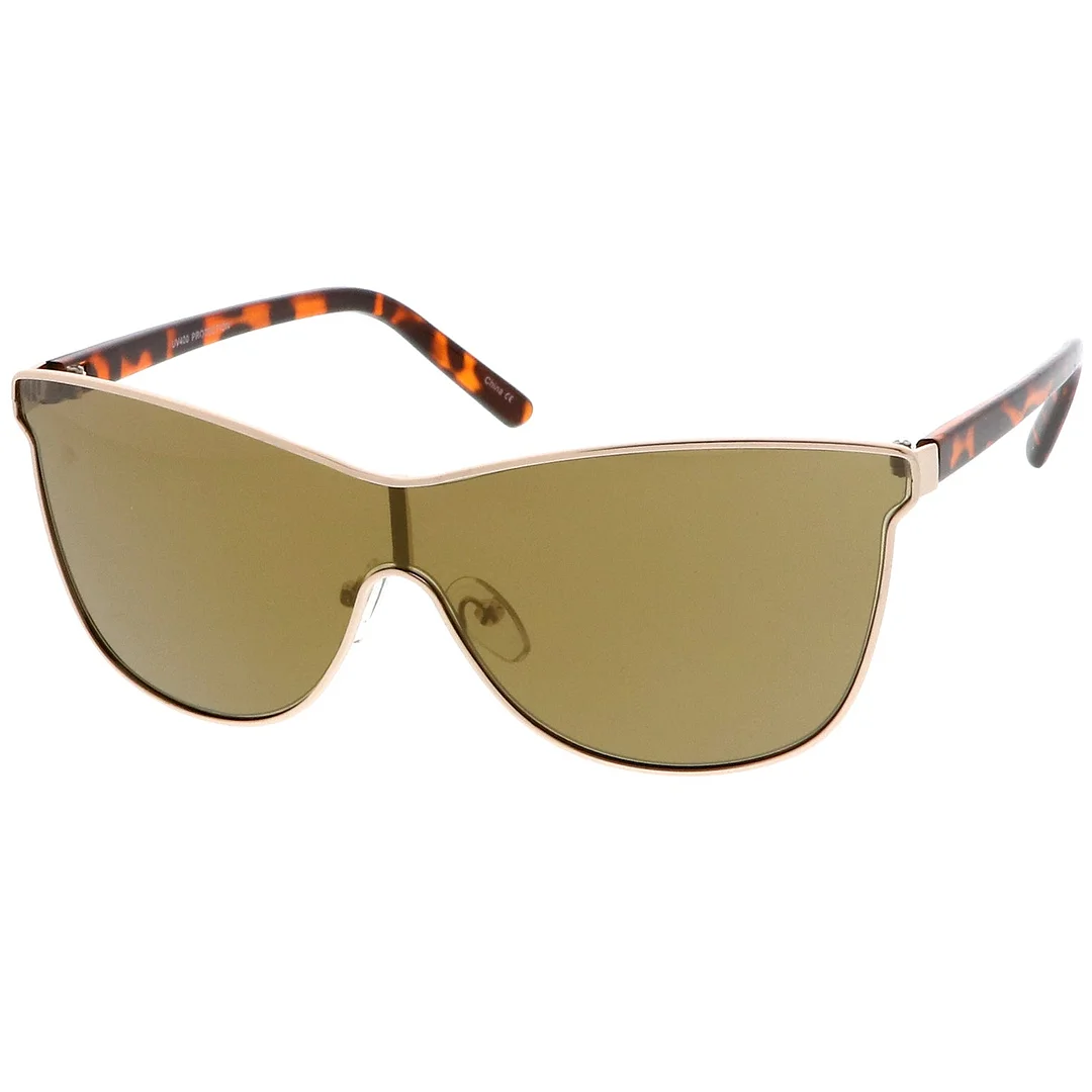 Futuristic Horn Rimmed Colored Mirror Mono Lens Cat Eye glasses 65mm