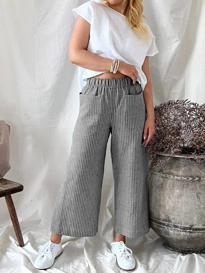 Cotton linen loose casual straight-leg pants