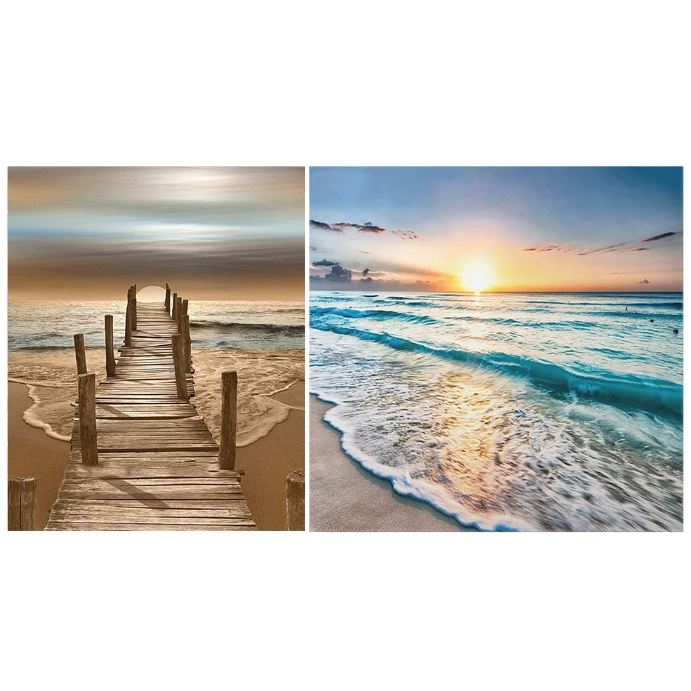 (2pcs)11CT Full Stamped Cross Stitch - Seaside(Canvas|40*40CM)/(Canvas|36*46CM)