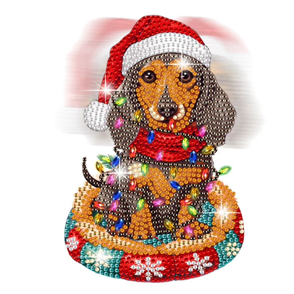 DIY Xmas Dachshund Acrylic Shaking Head Desktop Diamond Painting Art Kits for Kids
