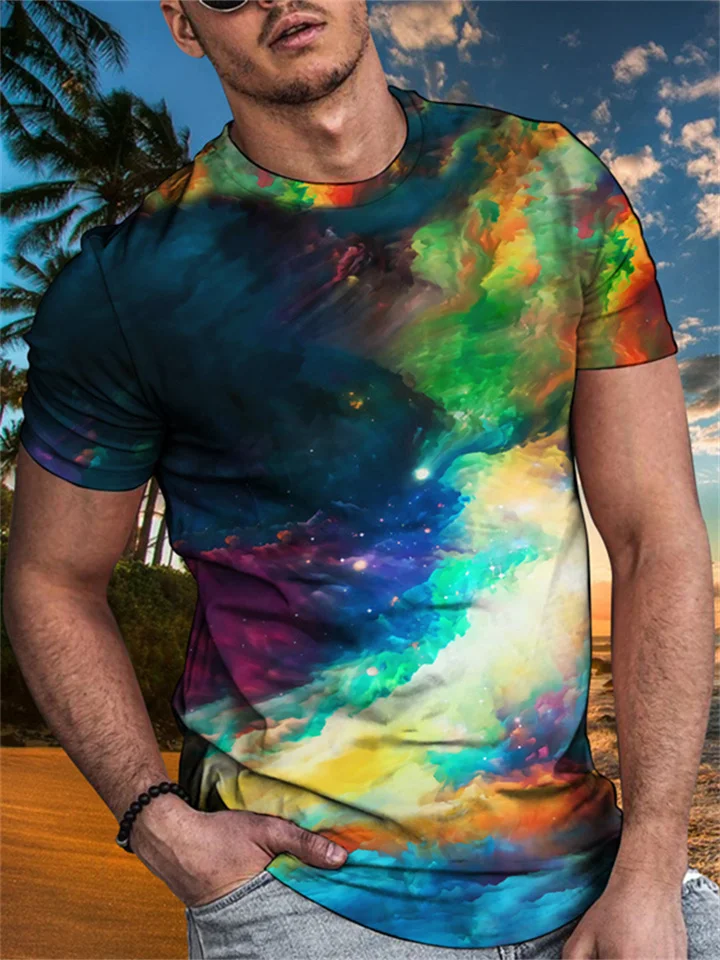 T-shirt summer bright star 3D digital printing trend men's sports loose short-sleeved T-shirt-Mixcun