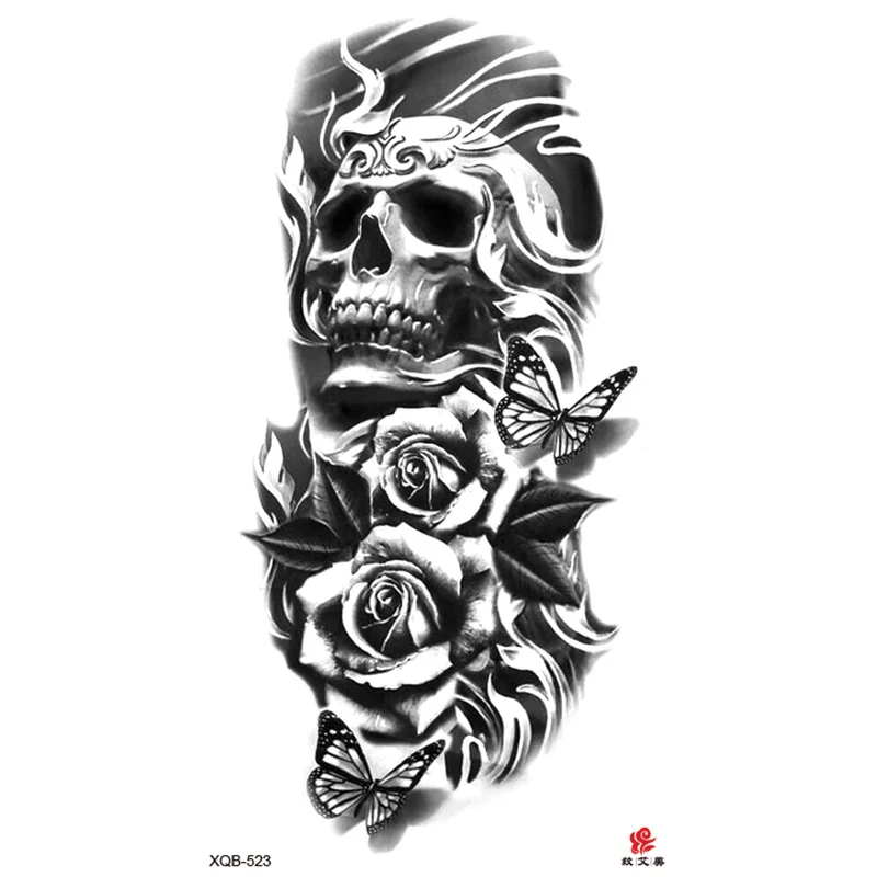 Sdrawing Full Arm Waterproof Tattoo Sticker Totem Animal Skeleton Small Arm Tattoo Sticker