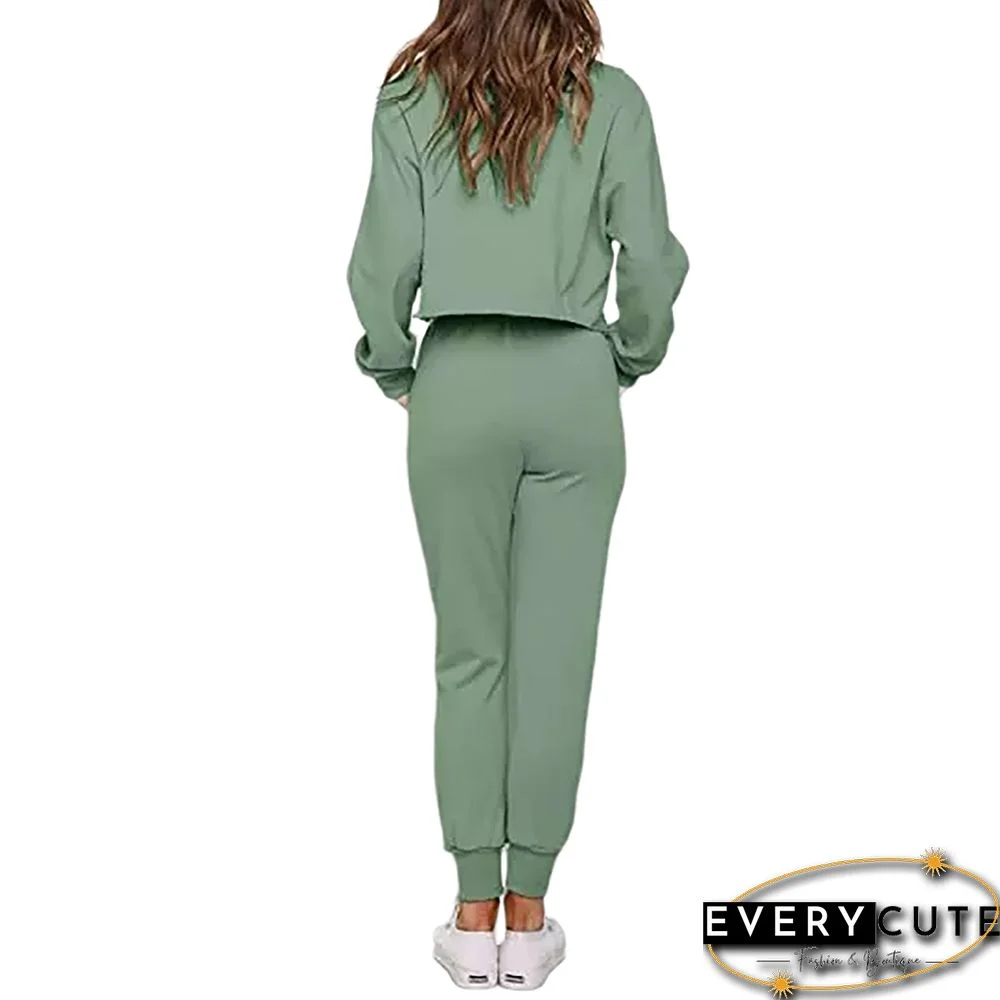 Pea Green Cotton Blend Long Sleeve and Pant 2pcs Set