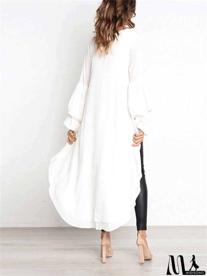MidiSono - Ladies Leisure Chiffon Lantern Sleeve Irregular Hem Shirts