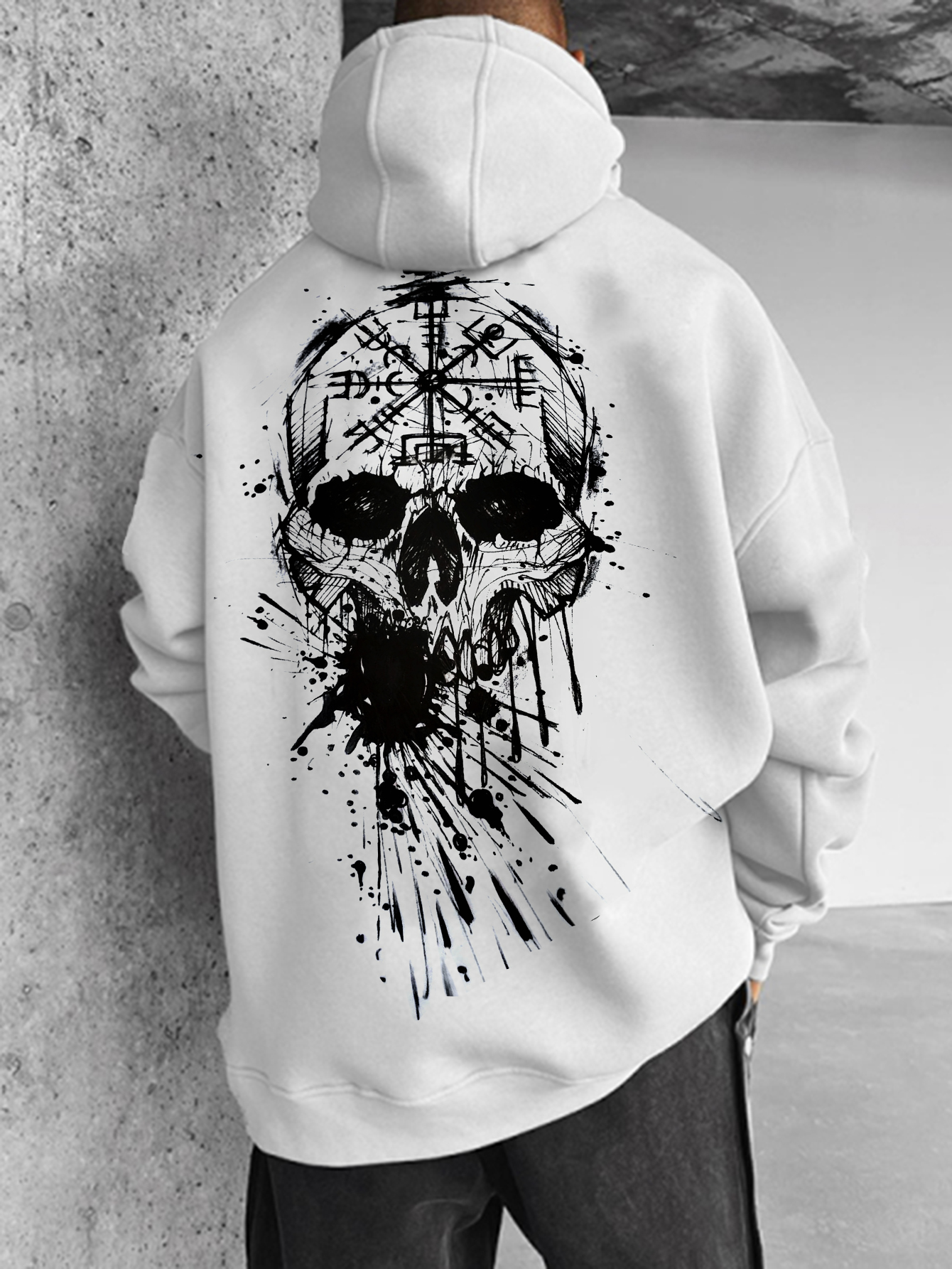Oversized Unisex Casual Skull Printed Sports Hoodie / TECHWEAR CLUB / Techwear