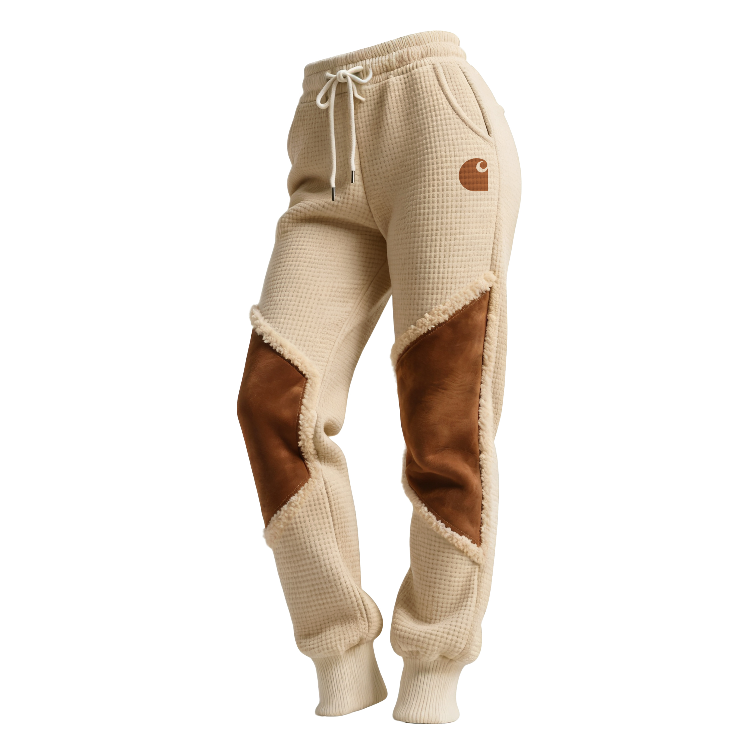 Women's Retro Western Waffle Contrast Suede Track Pants