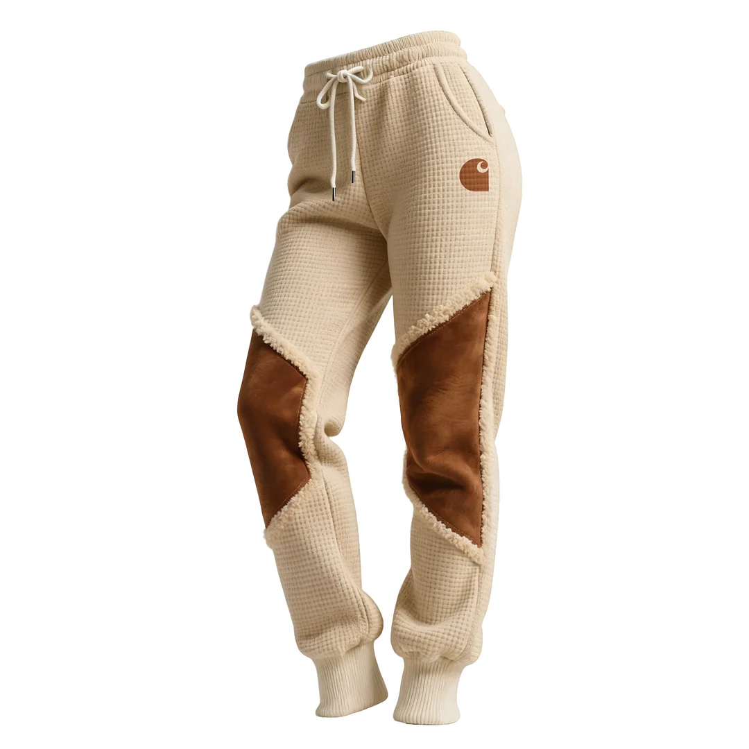 Women's Retro Western Waffle Contrast Suede Track Pants
