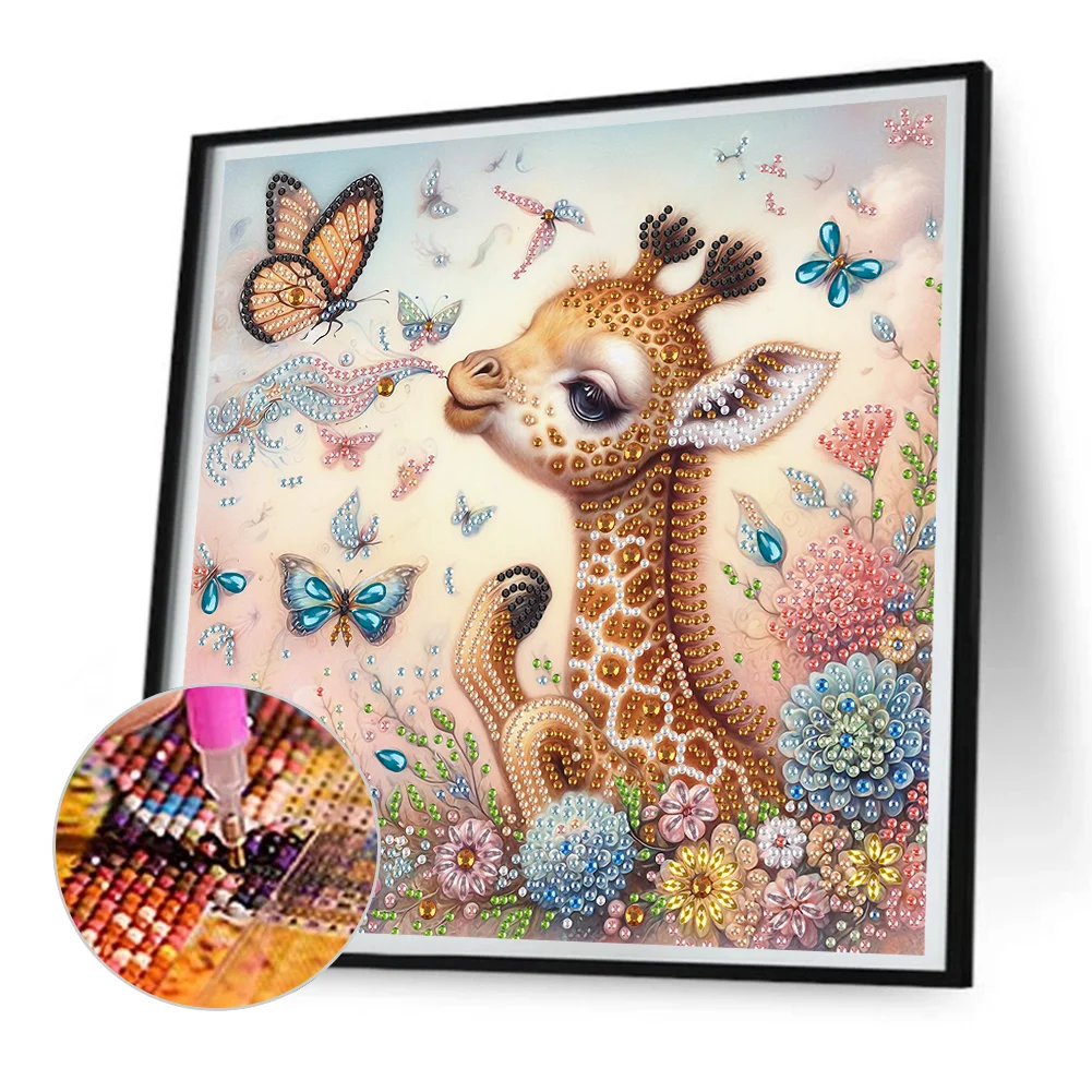 Diamond Painting - Partial Special Shaped Drill - Cute Flower Giraffe(Canvas|30*30cm)