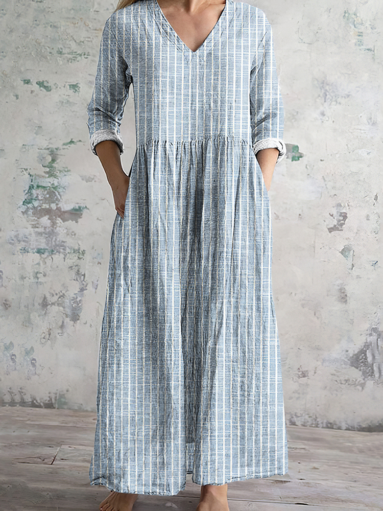 Vintage Stripe Pattern Women's Linen Dress wearshes