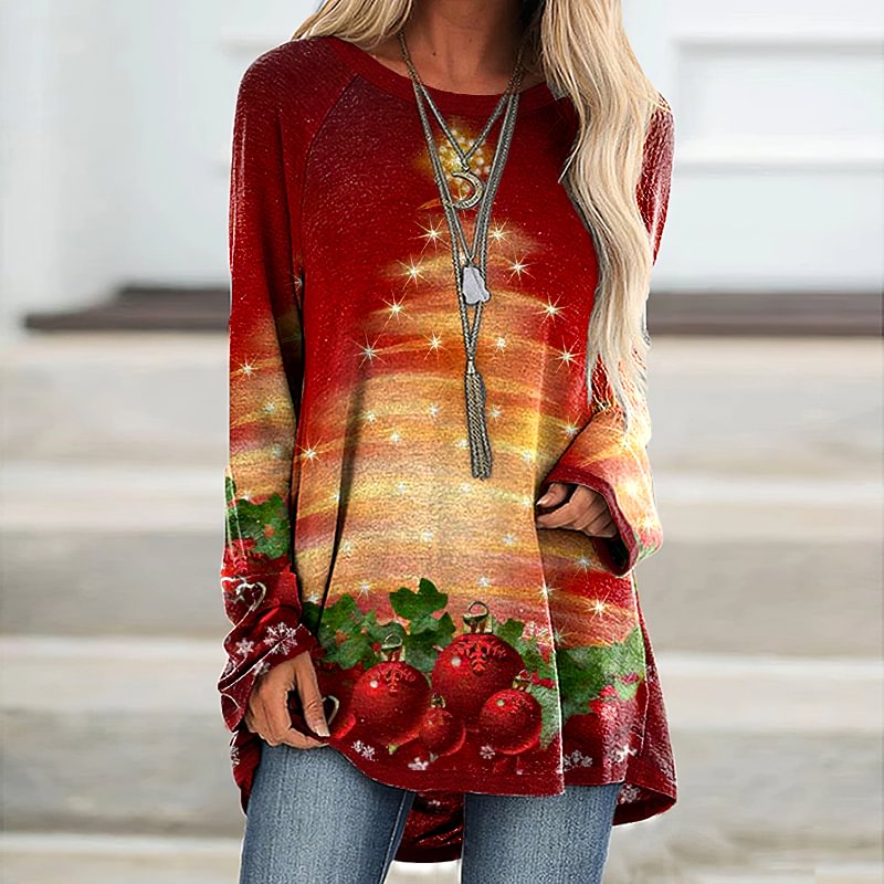 Christmas Tree Ornament Ball Print Classic Red T-shirt