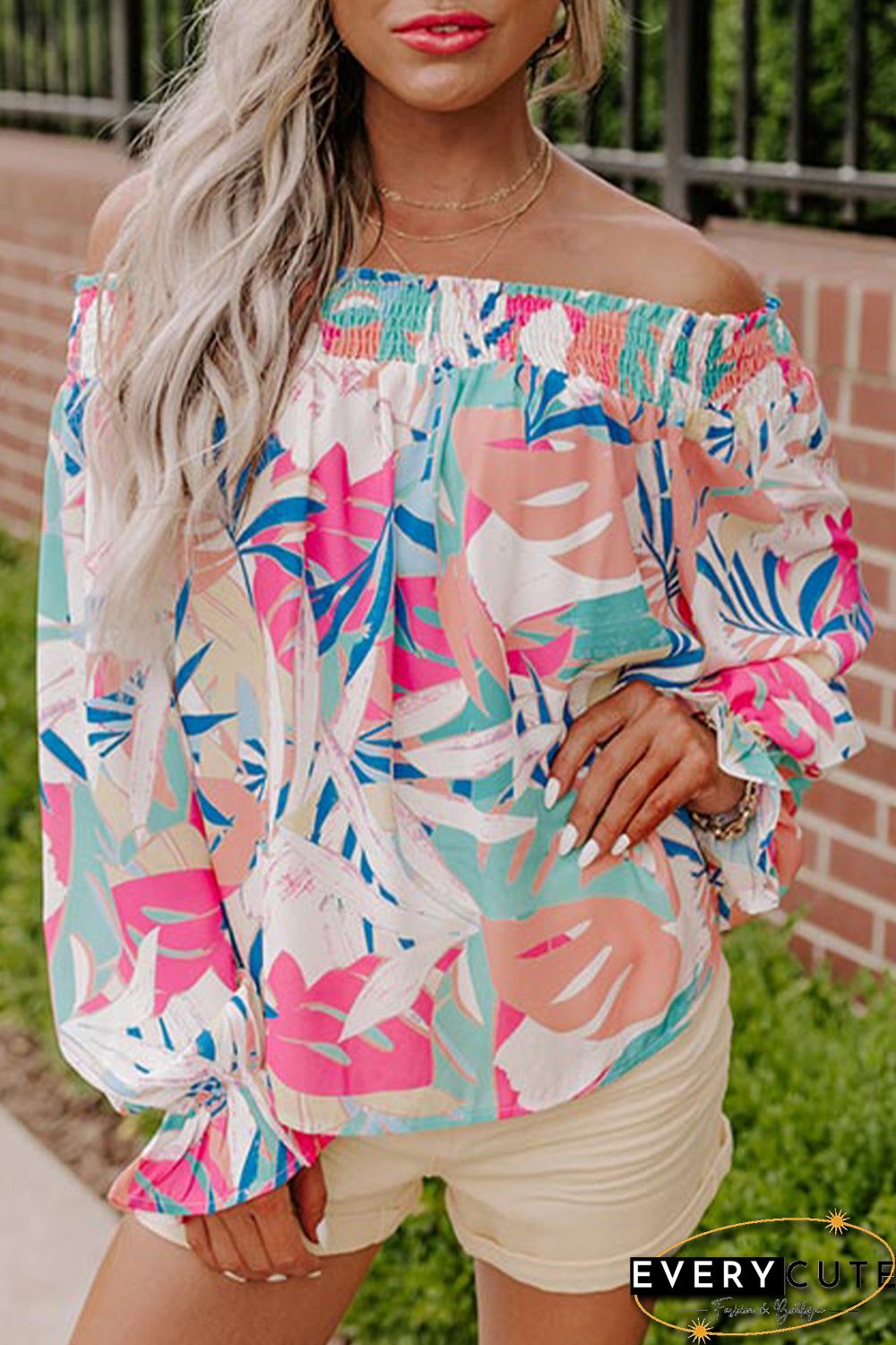 Multicolor Floral Print Off Shoulder Blouse