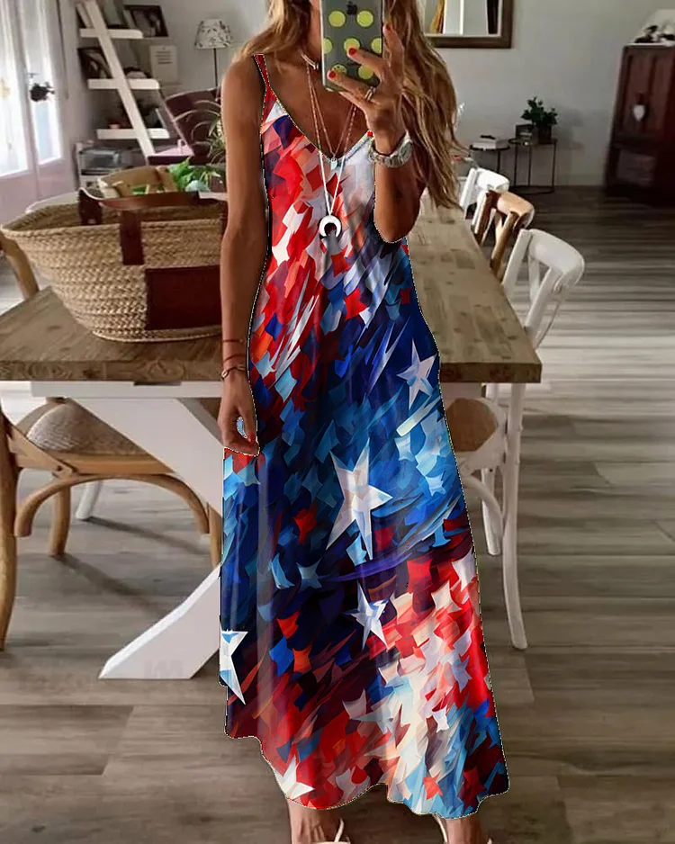 Women's Independence Day Flag Illustration Element Print Dress
