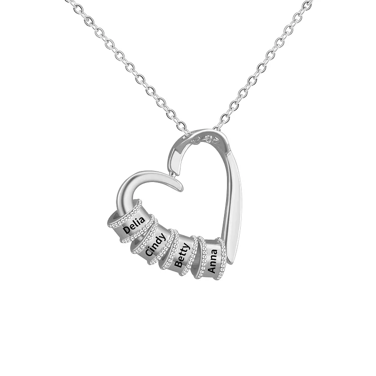 Kettenmachen Personalisierte 4 Namen Herzförmig Halskette mit Edelstahlperlen