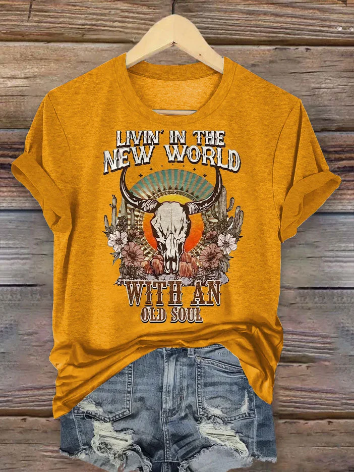 Wild Bull Head Illustration Art Graffiti Women's Print T-shirt