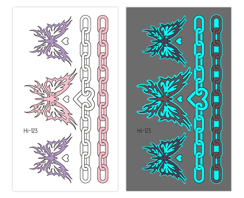 Sdrawing Luminous Glowing In Dark Tattoo Stickers Butterfly Daisy Flower Music Night Club Party Temporary Tattoos Shiny Body Art