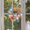 (US Only)2D Flat DIY Seashell Starfish Wreath 5D Diamond Hanging Clock Art Craft for Home