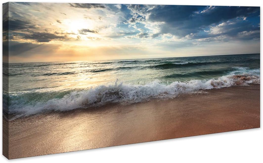 Ocean Beach Pictures Canvas Wall Art Decor for Living Room Paintings Bedroom Home Decorations Modern Stretched and Framed Seascape Waves Landscape Canvas Prints Artwork (24inchx48inch, Beach1) Beach