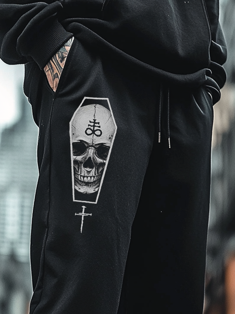 Art Print Track Pants Satanic Dark Cross Skull Totem Unisex Casual Sweatpants / Rvogue / Rvogue