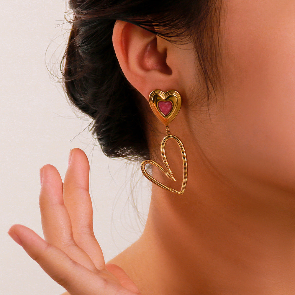 IG Style Asymmetrical Heart Heart Geometric Stainless Steel Electroplating Earrings