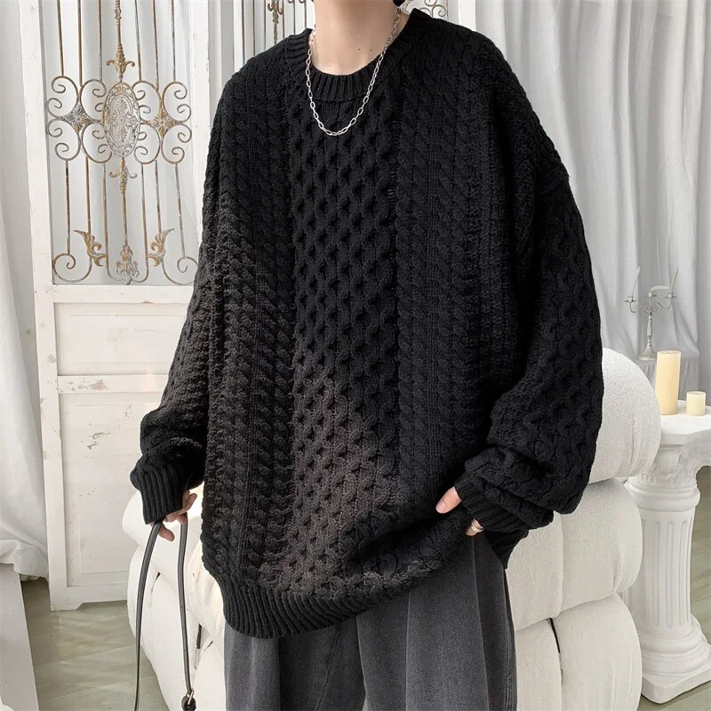 Aonga    Solid Color Men's Loose Round Neck Sweaters Fashion Autumn Winter Casual Male Knitted Pullovers Korean Clothing S-5XL