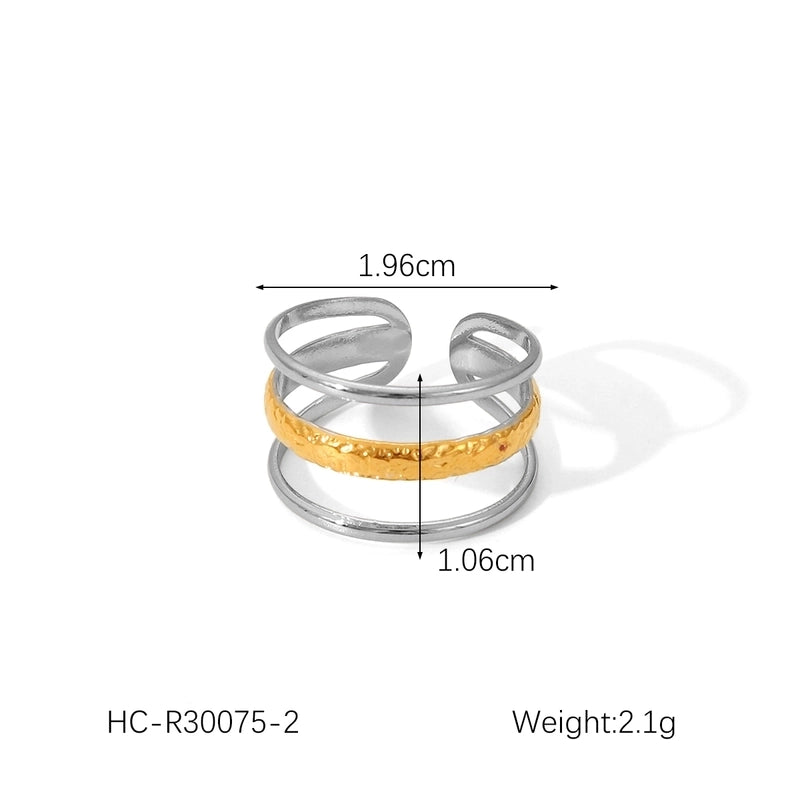 IG Style Classic Style Solid Color 304 Stainless Steel Titanium Steel 18K Gold Plated Mixed Metal Open Rings