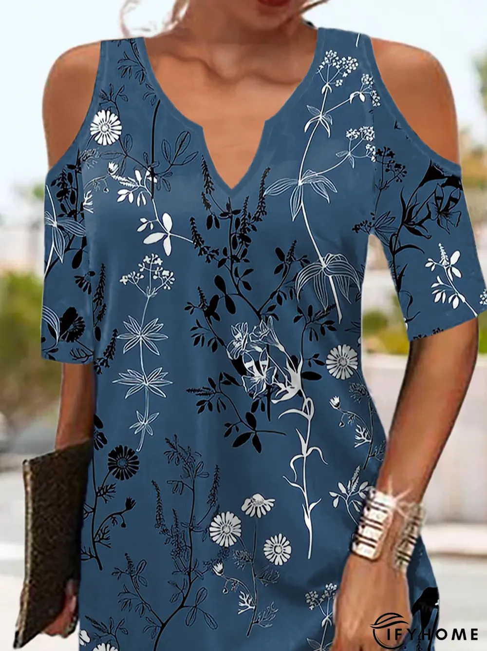 Casual Notched Jersey Loose Short Dress | IFYHOME