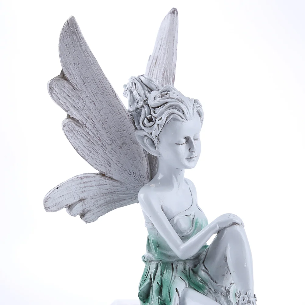 Flower Fairy Sculpture Resin Turek Sitting Statue Angel Yard Decor (White)