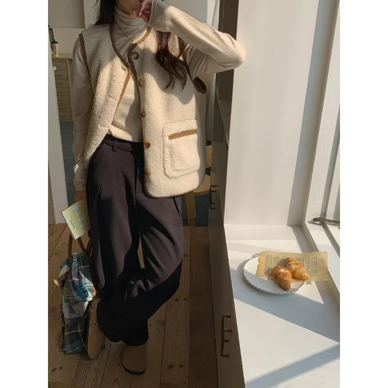 Nigikala Nigikala Morning Lazy And Slack Feeling Hanging High Waist Hair? Straight Broad Leg Slacks ZY2295