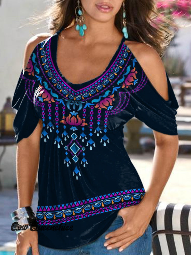 Women&rsquo;s Flower Boho Off The Shoulder Sleeves Shirts Multicolor / S
