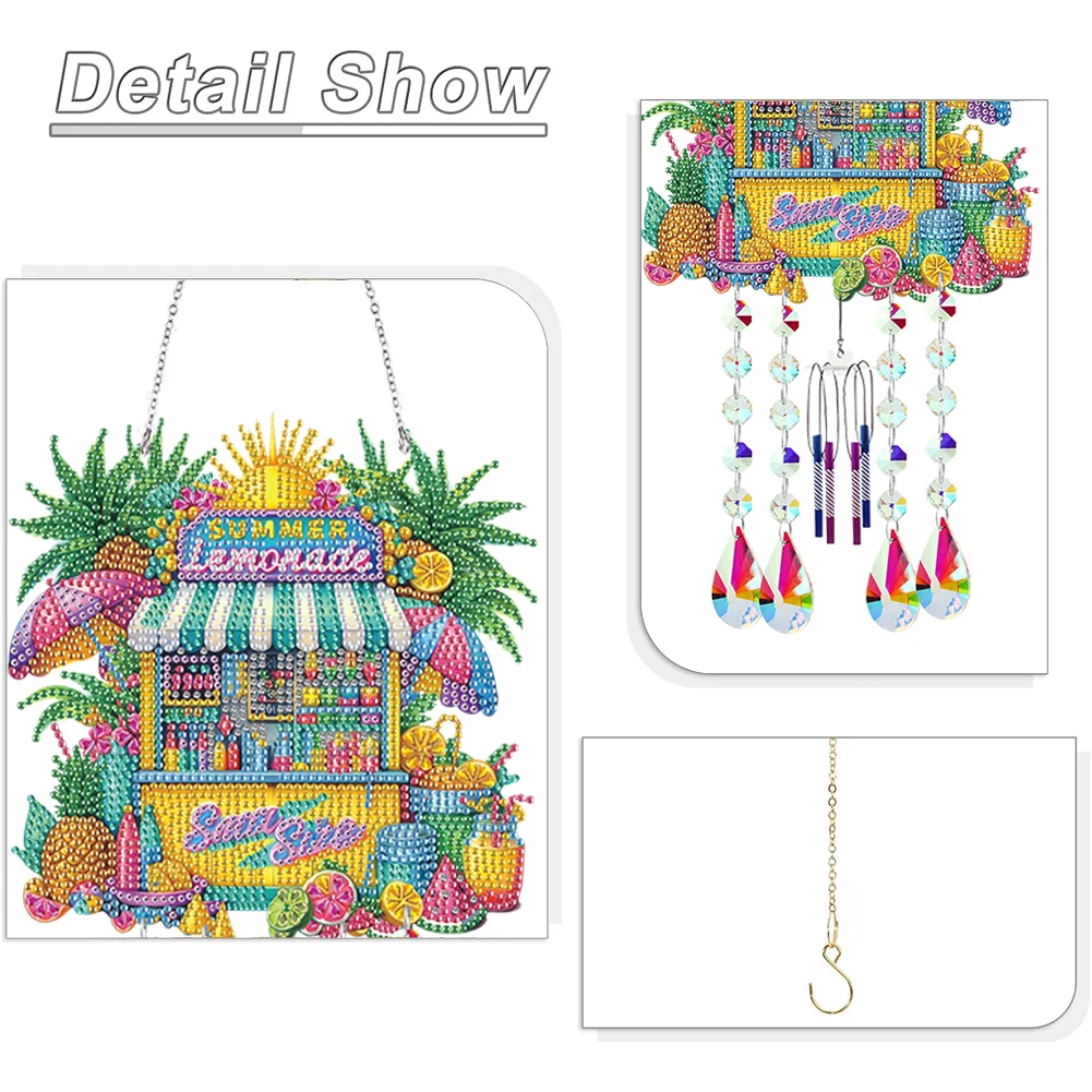 Double Sided Soda Shop 5D DIY Diamond Art Painting Wind Bell Hanging Sign Decor