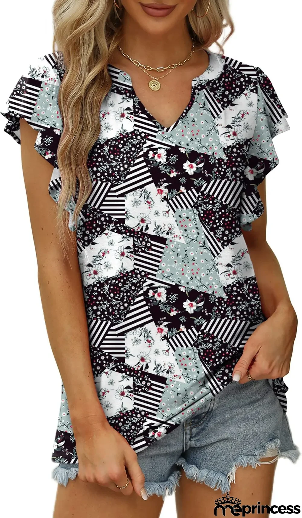 Summer Sexy V-Neck Ruffled Solid Color Short-Sleeved T-Shirt