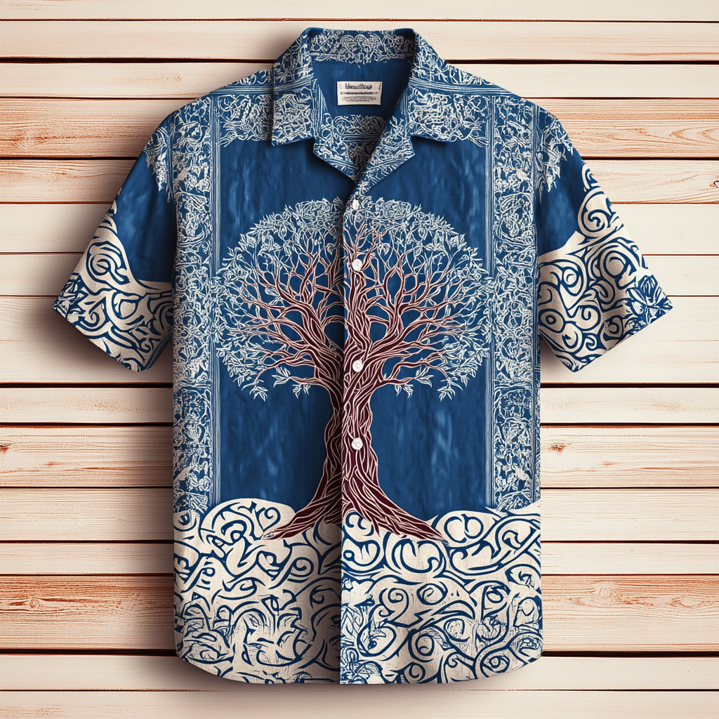 Viking Tree Of Life Ocean Classical Art Men's Hawaiin Linen Shirt / Rvogue / Rvogue