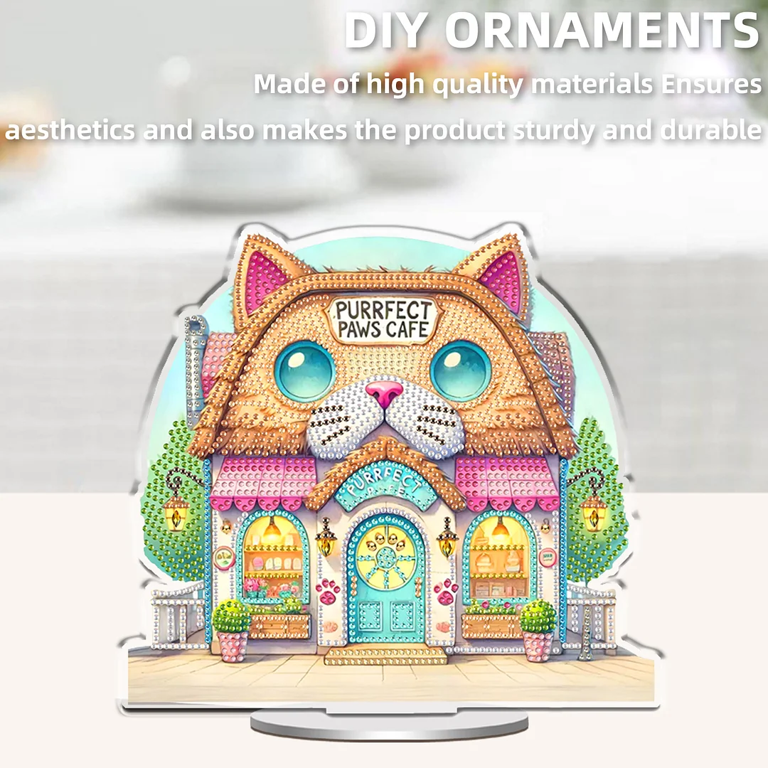 Cat House DIY 2D Flat Acrylic Desktop Diamond Art Kit 24x22cm Desktop Decor