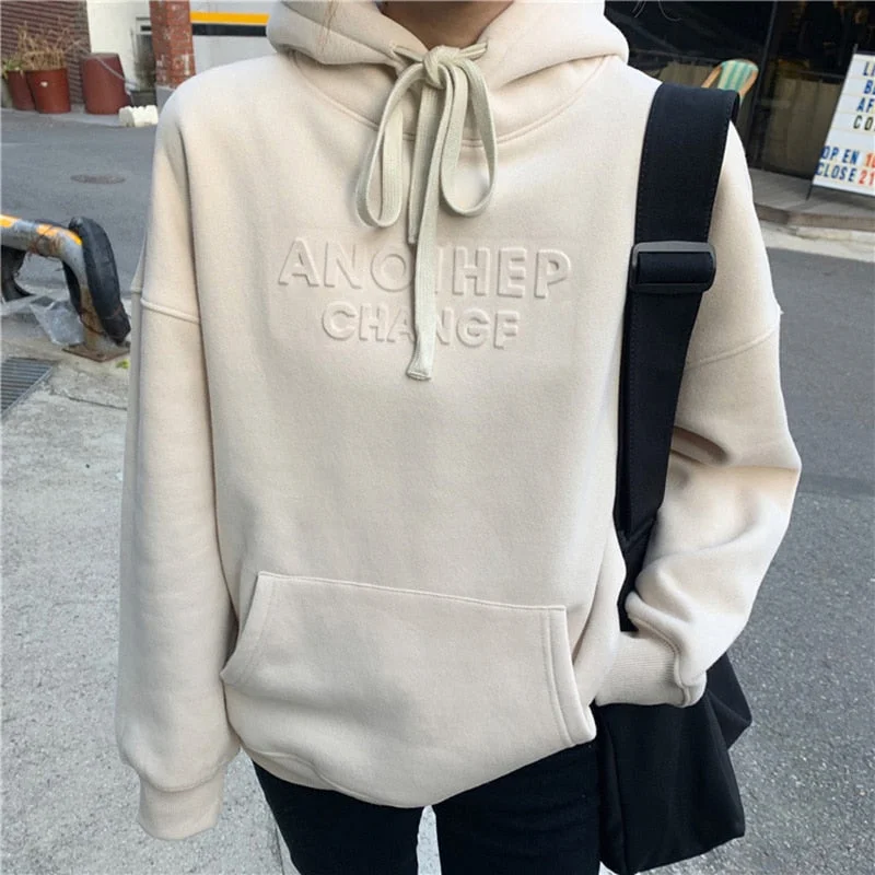 Winter Casual  Fashion Women  Hooded Women Jumper Solid   Loose Sweatshirt Hoodies Top