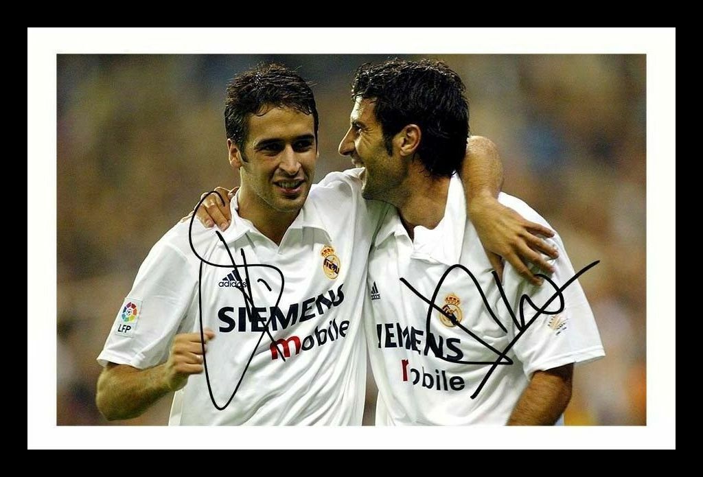 Raul & Luis Figo - Real Madrid Autograph Signed & Framed Photo Poster painting