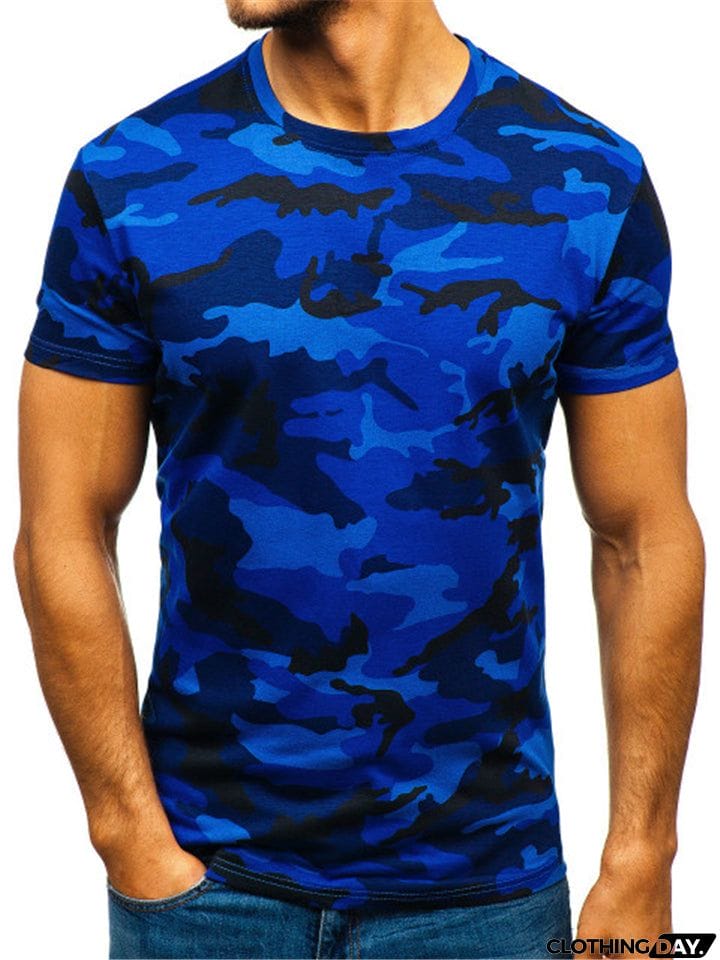 Men's Camouflage Printed Round Neck T-Shirt