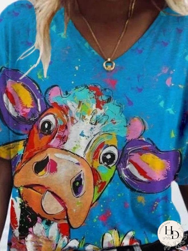 Animal Printed V-neck T-shirt