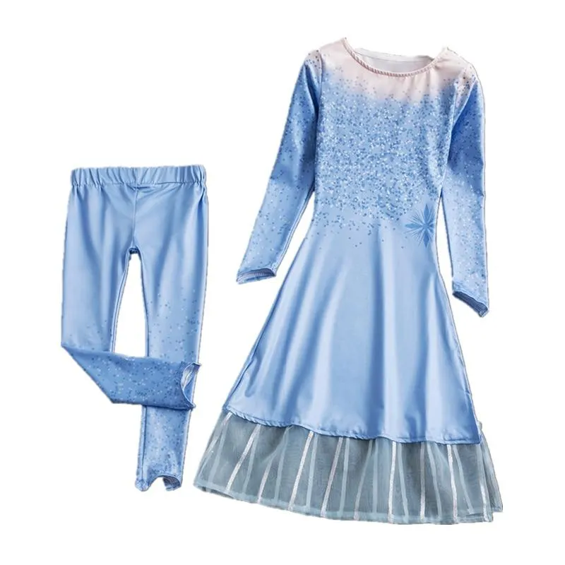 4-10T Girls Party Princess Dress Baby Girls Summer Elegant Long Sleeve Blue Dresses Birthday Party Fantasy Ball Dress