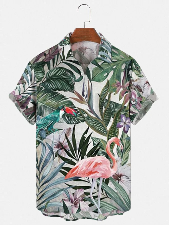 Classic Vintage Floral Print Green Hawaiian Shirt