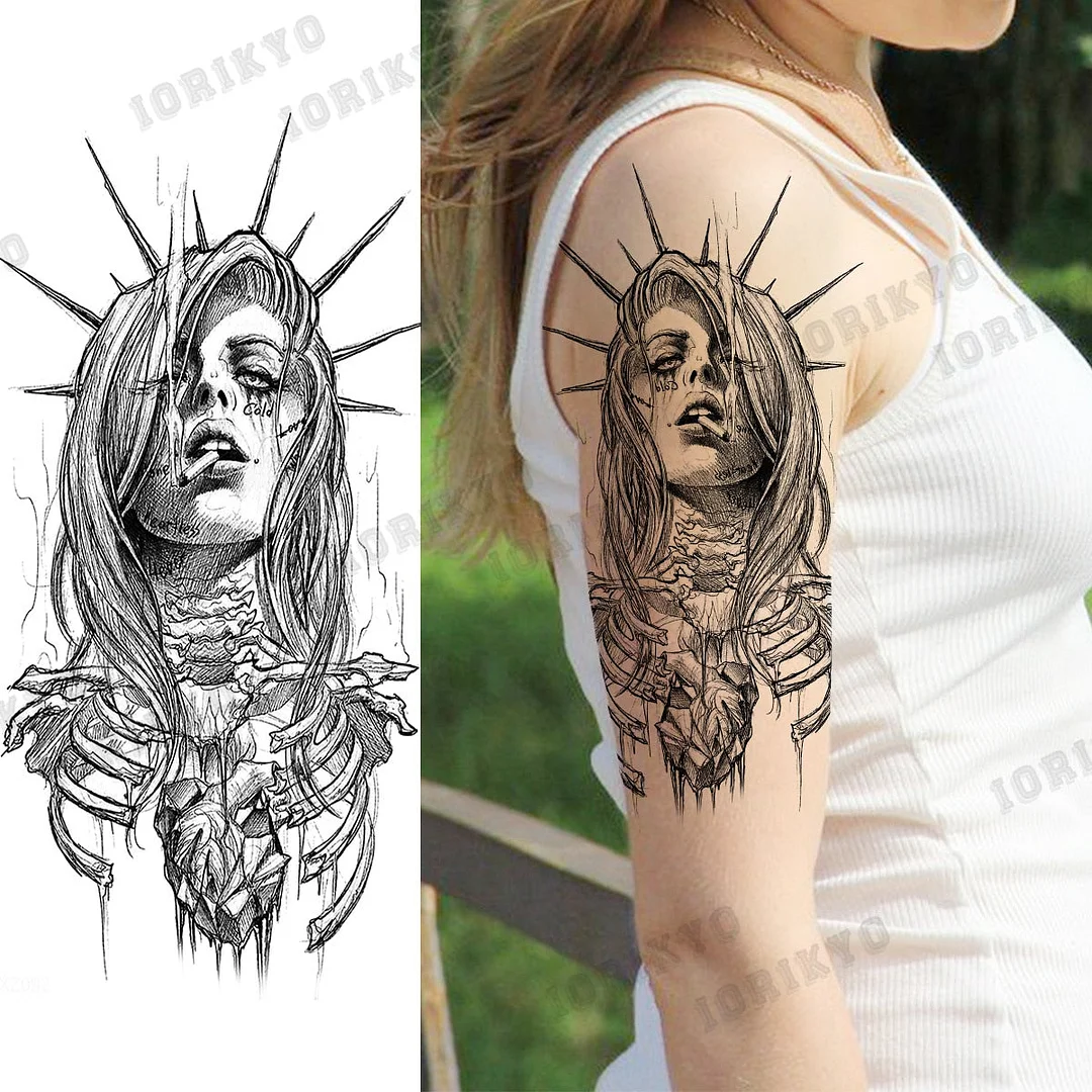 Black Devil Vampire Arm Temporary Tattoos For Women Adult Skull Lion Crown Compass Fake Tattoo Washable Body Art Painting Tatoos