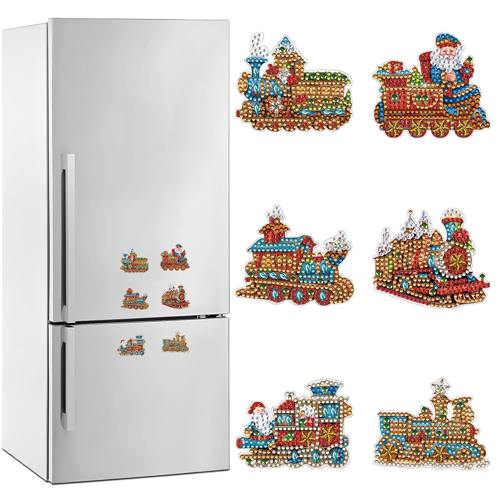 6Pcs Xmas Train Special Shape Diamond Painting Fridge Magnets for Home Decor